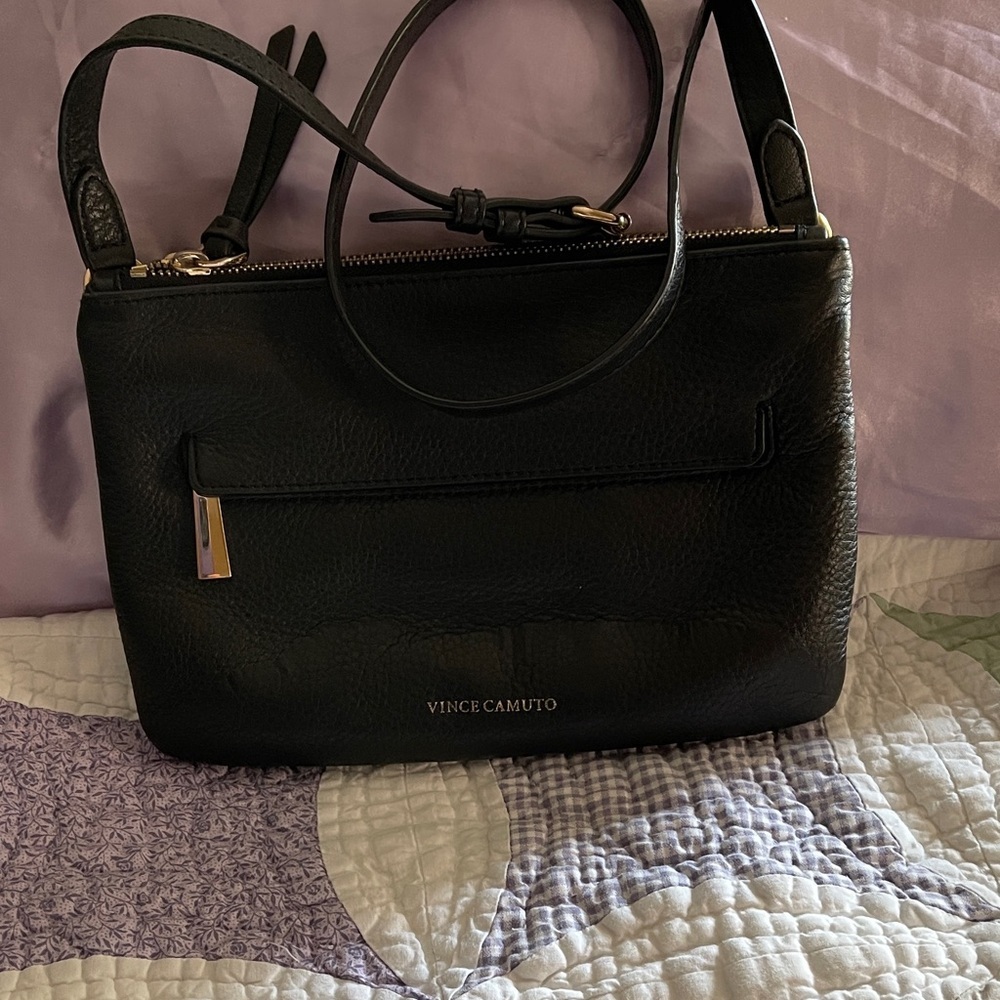 Vince Camuto Black Leather Crossbody 2 Pockets With Separate Zips